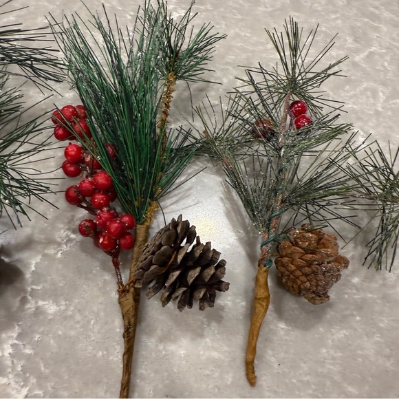 Festive Pine and Berry Holiday Picks Set of 5 Red Green Brown - Picture 3 of 5